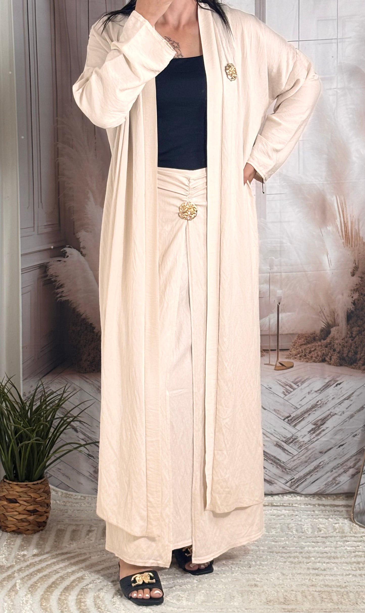 Ensemble jupe & gilet beige