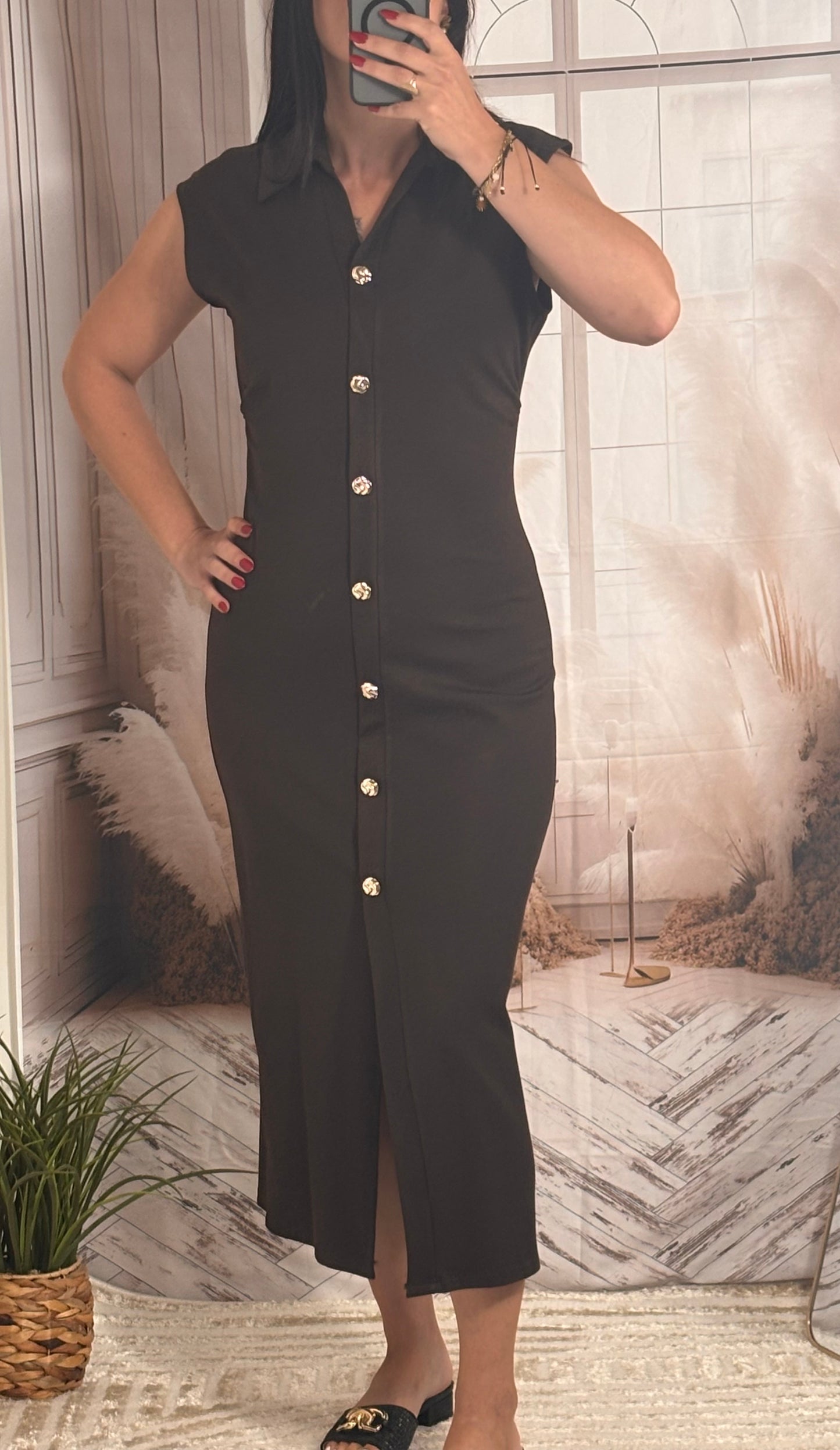 Robe col v marron