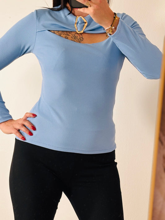 Top boucle bleu