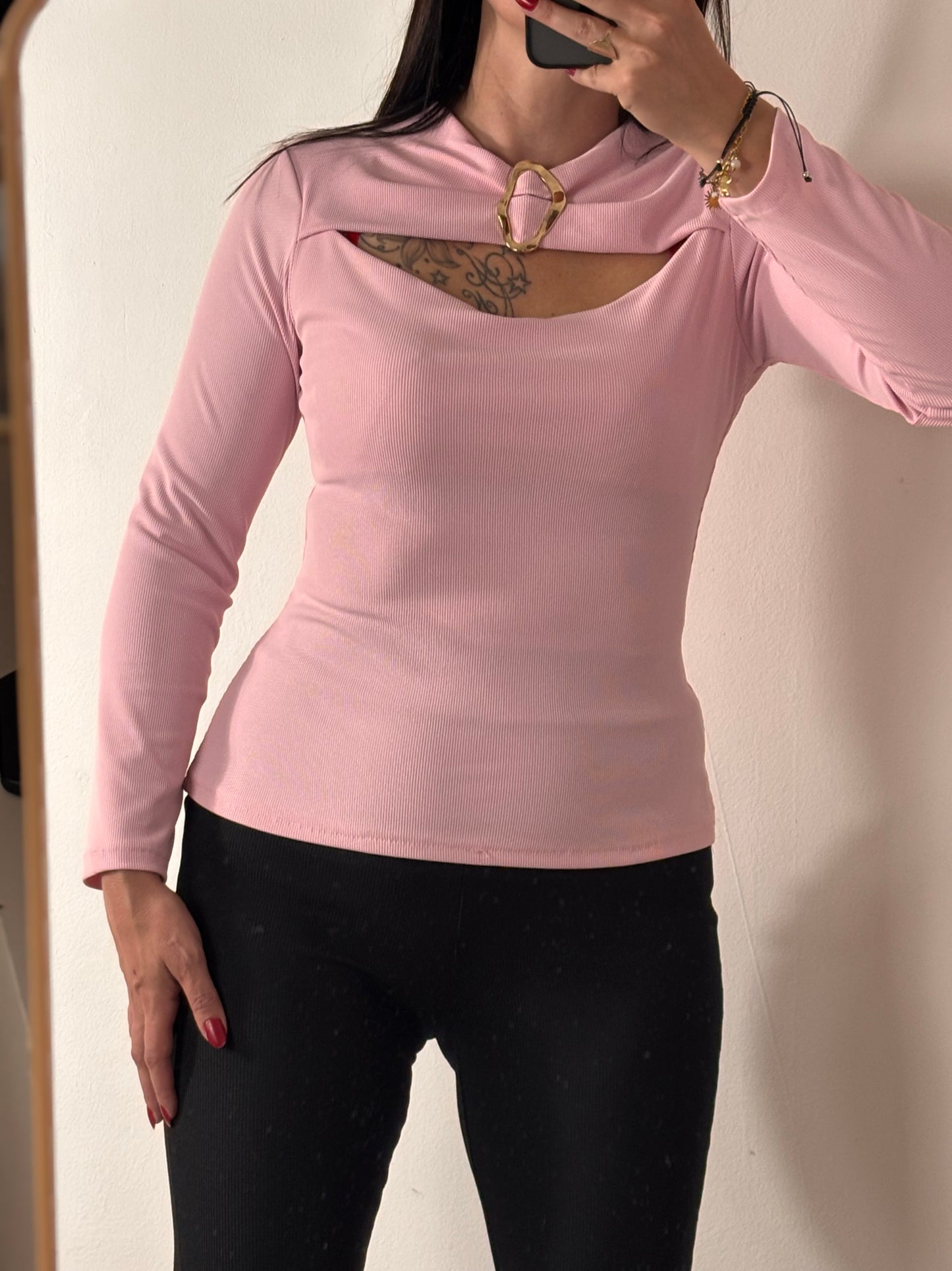 Top boucle rose