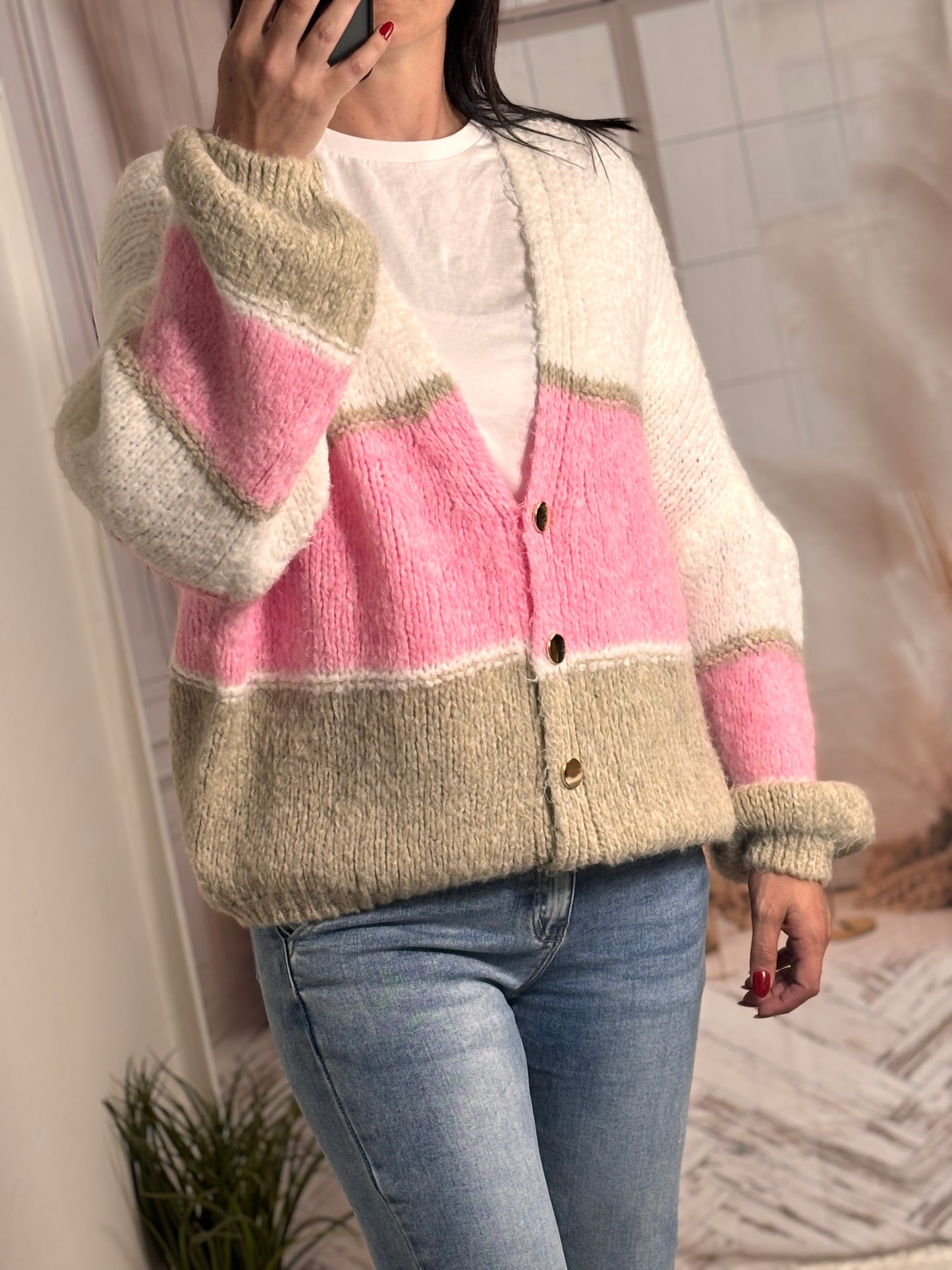 Cardigan tricolore blanc