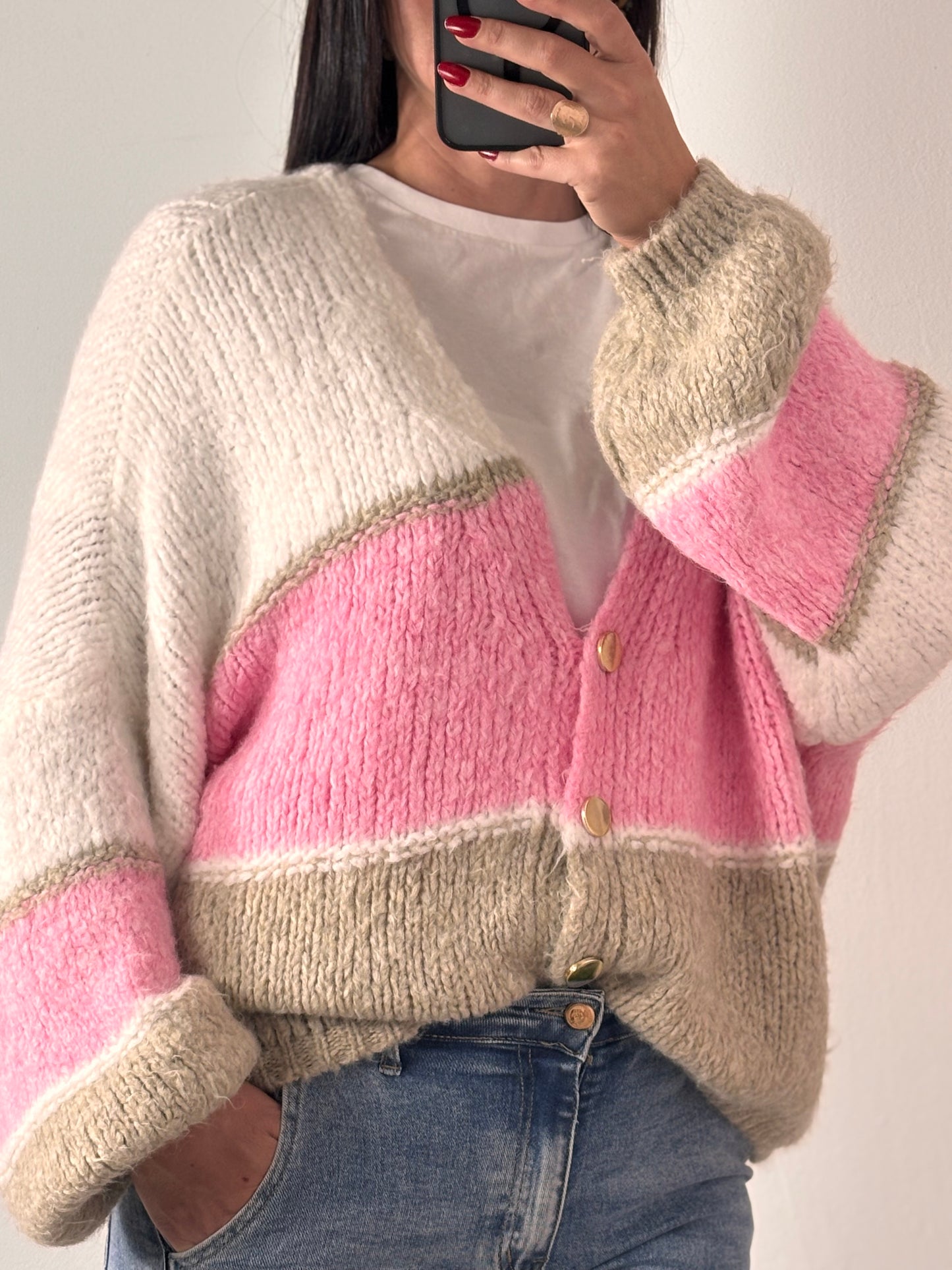 Cardigan tricolore blanc