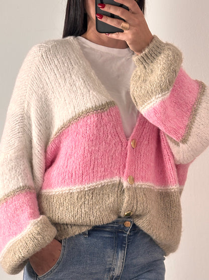 Cardigan tricolore blanc