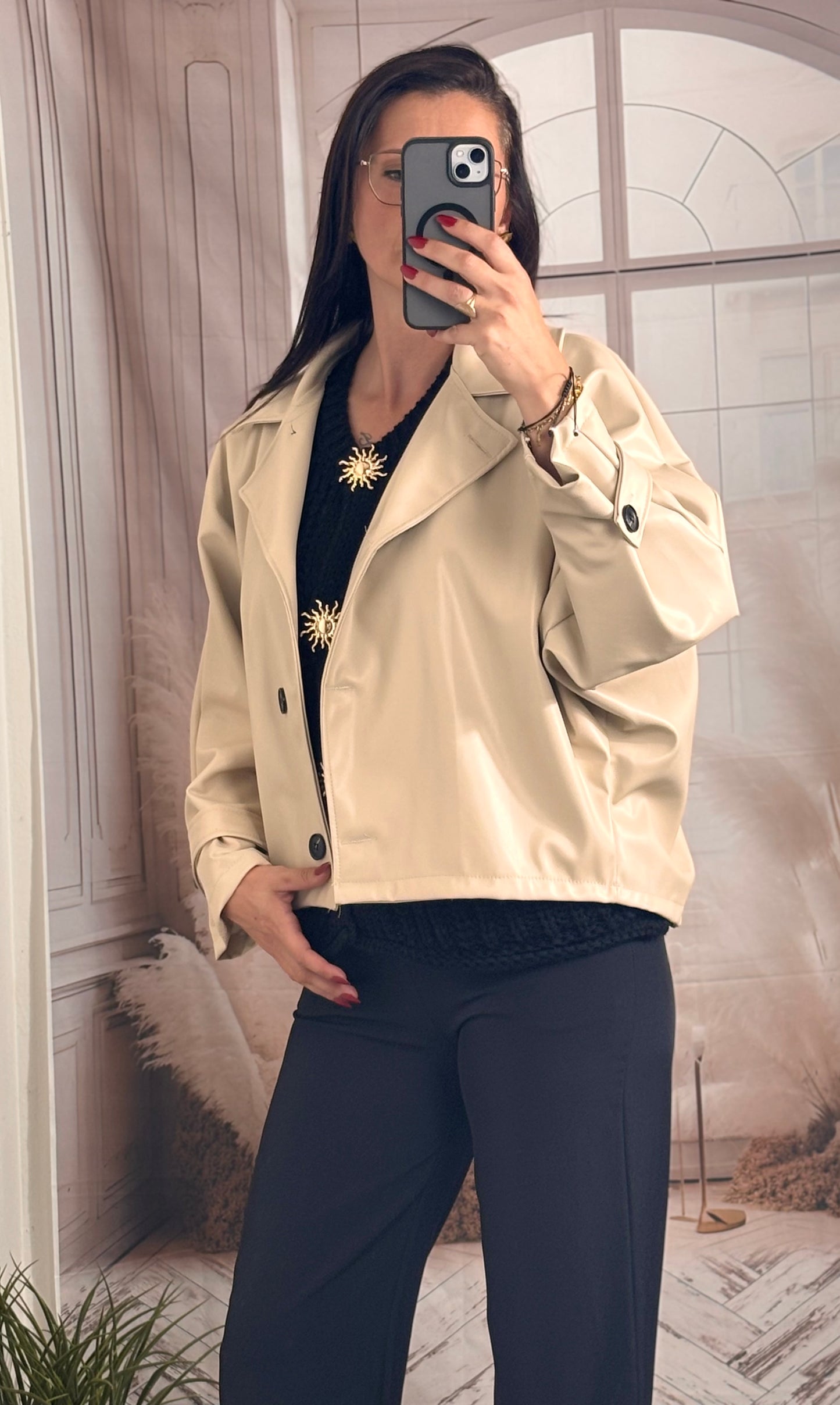 Veste oversize simili beige