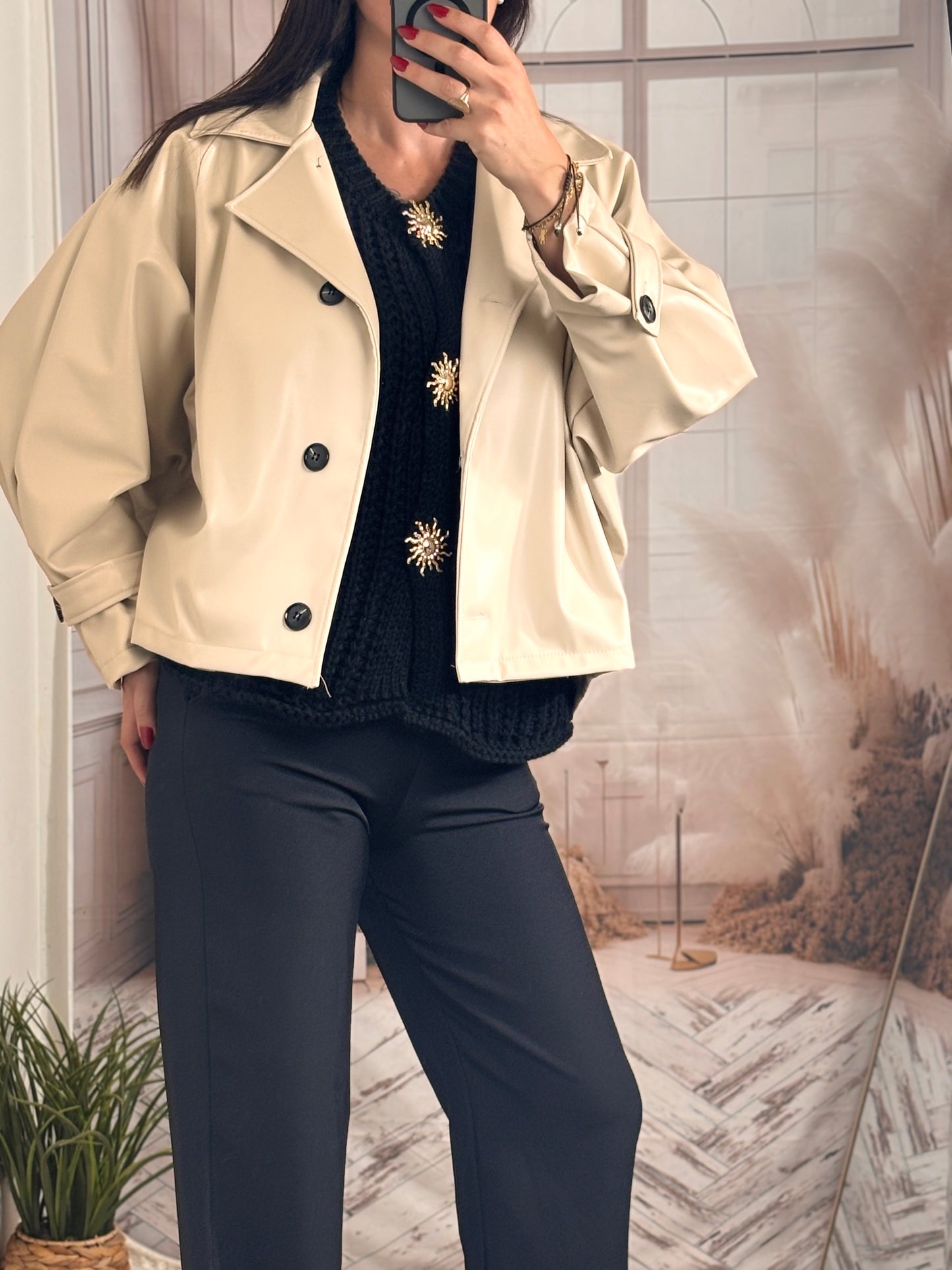 Veste oversize simili beige
