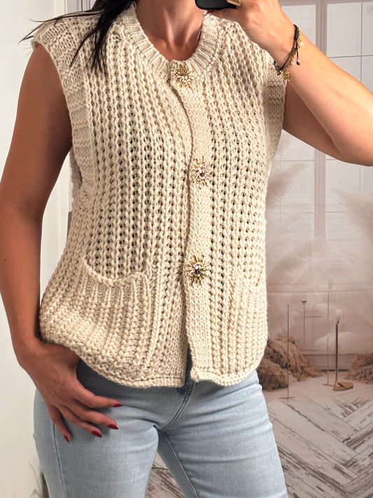 Gilet maille beige