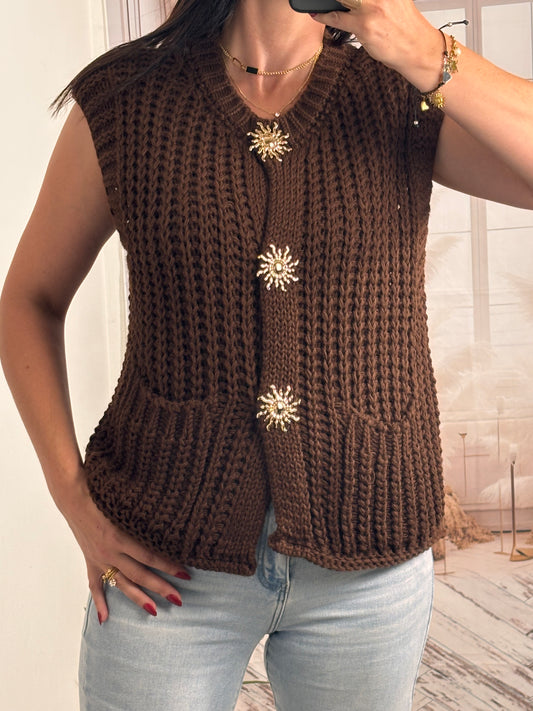 Gilet maille chocolat