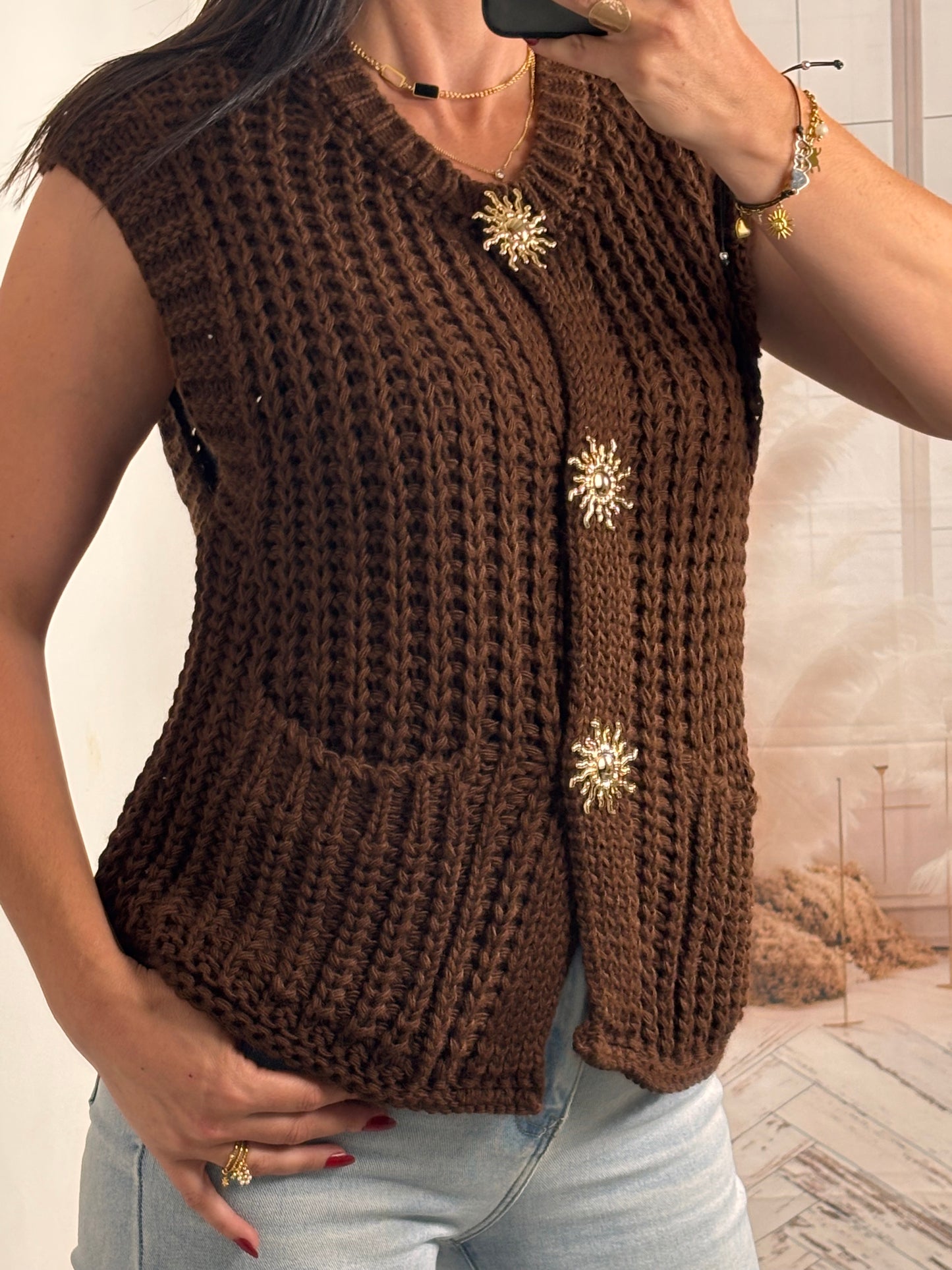 Gilet maille chocolat