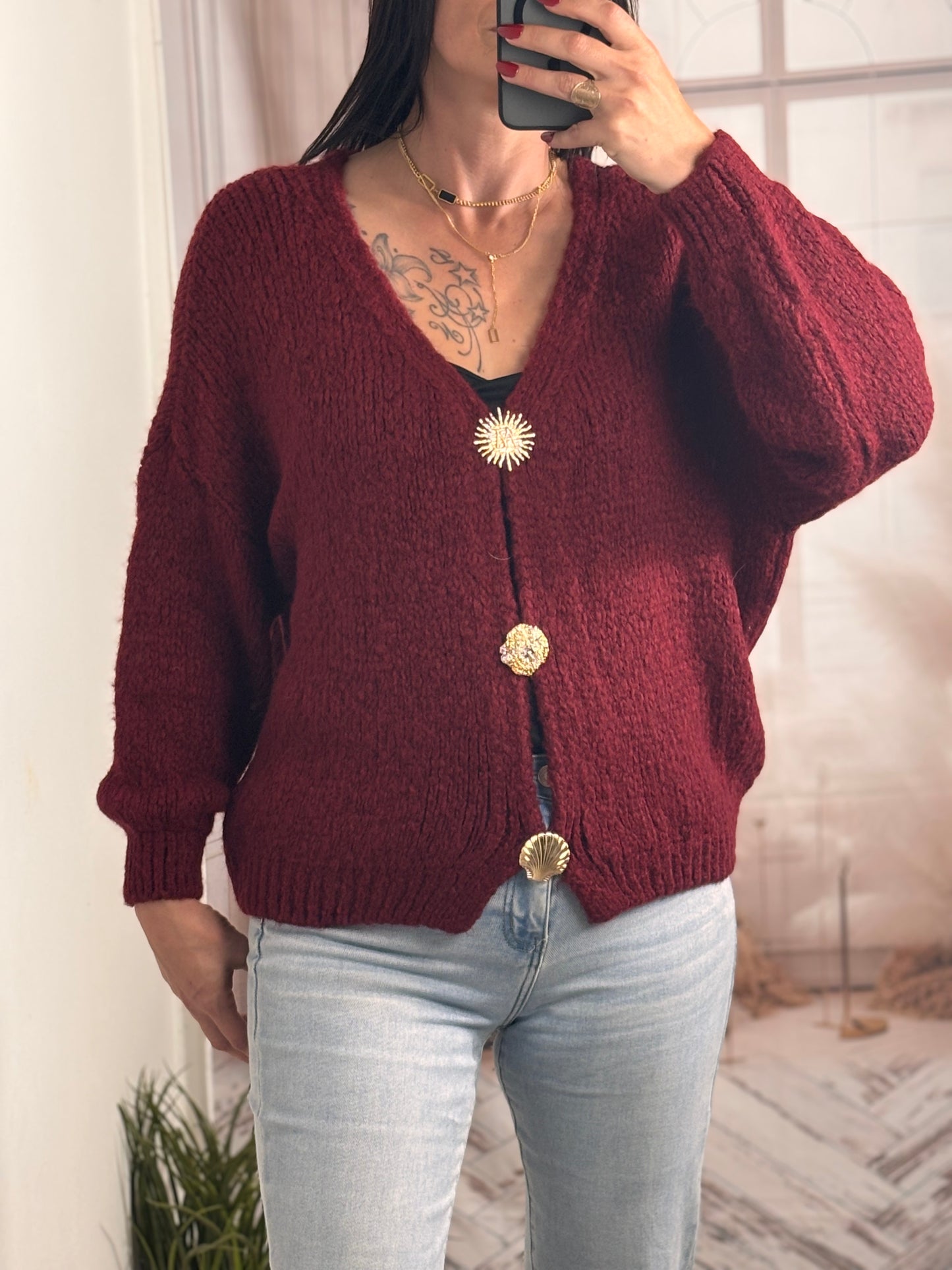 Gilet 3 broches bordeau