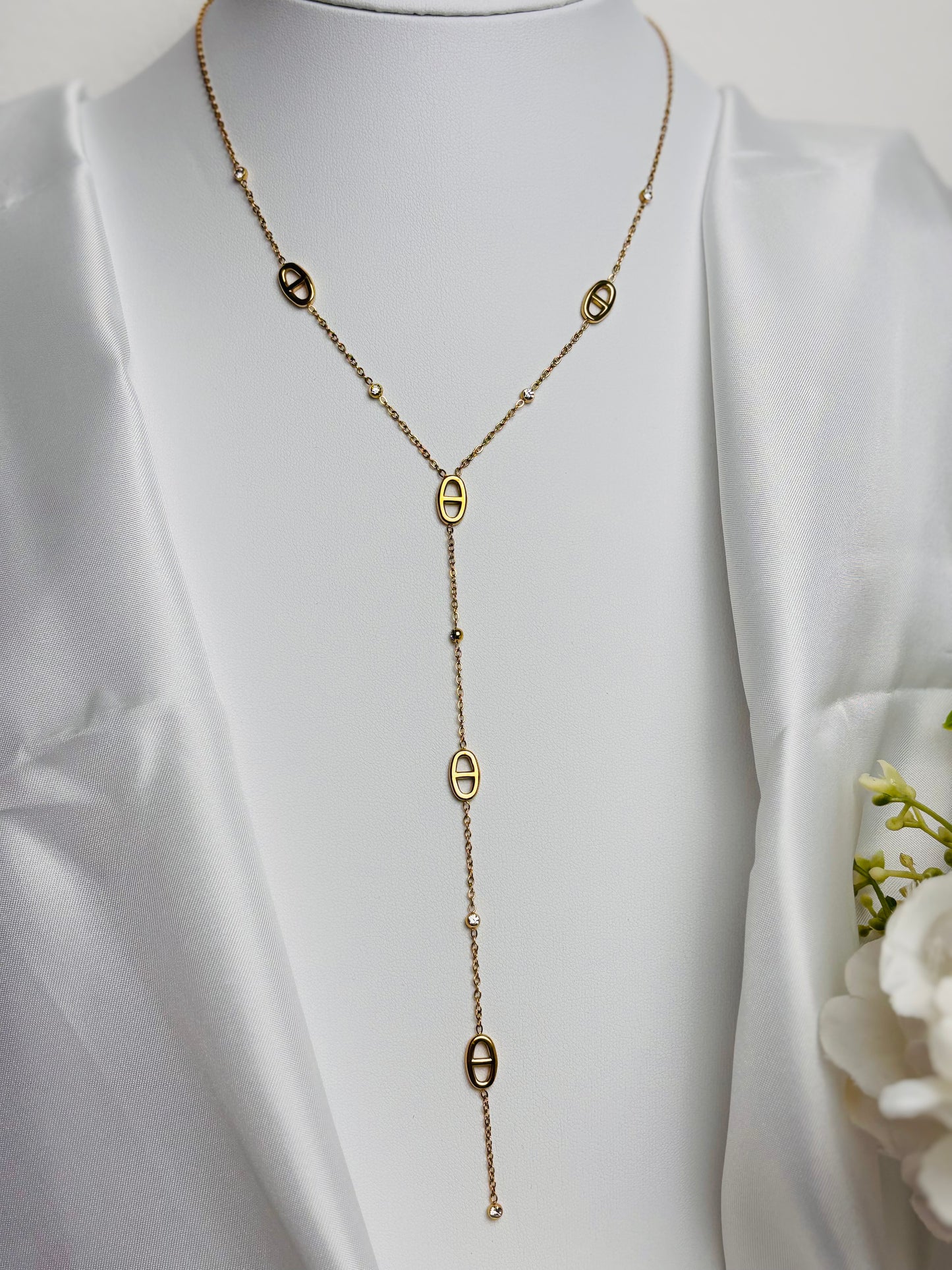 Collier Y pierre anneaux