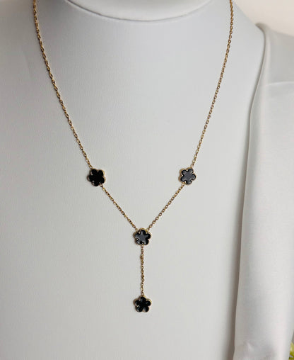 Collier Y fleurs noires